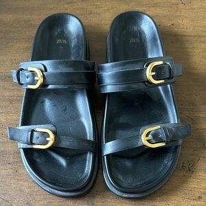 Zara Black Slides with Gold Accents